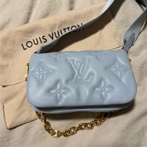 Louis Vuitton Light Blue Crossbody Bag with Gold Chain
